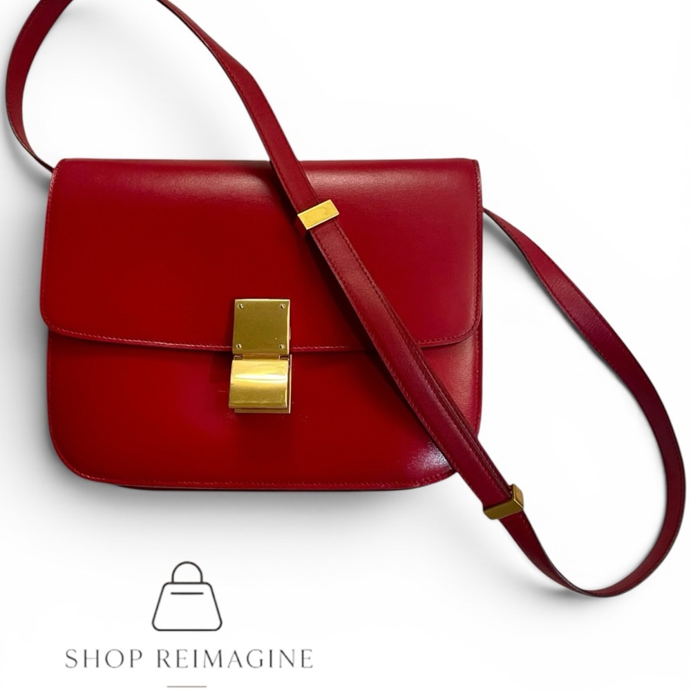 Celine Box Bag Medium Gold-Tone Push Closure